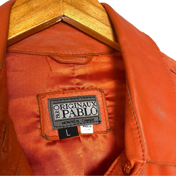 Sold‼️Vintage Orange Button Front Leather Shirt Jacket 70's - Picture 6 of 14